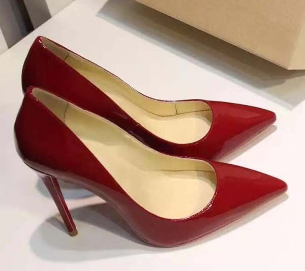 

2020 superior quality fashion designer patent leather sandals high heelsnude7cm 10cm 12.5cm pointed toes pumps dress shoes, Black