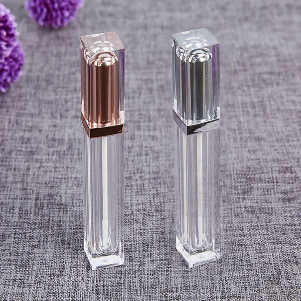 

6ml empty lip gloss tube with rose gold silver lid plastic liquid lipstick container square shape lip gloss refillable bottles