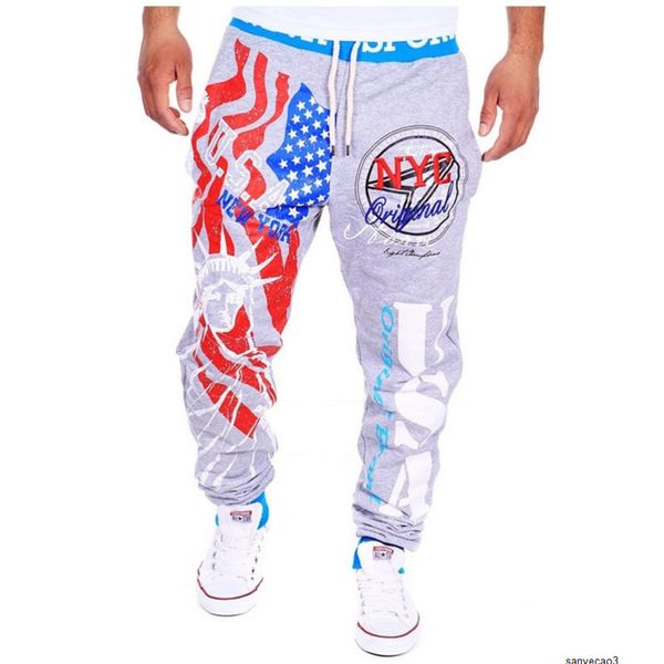 

mens designer k08# sweater pants 3d printing statue of liberty pattern elastic waist casual large size clothingh, Black
