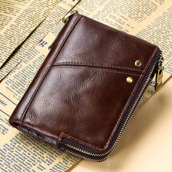 

weduoduo 100% genuine leather men wallets vintage trifold wallet zip coin pocket purse cowhide leather wallet for mens, Red;black