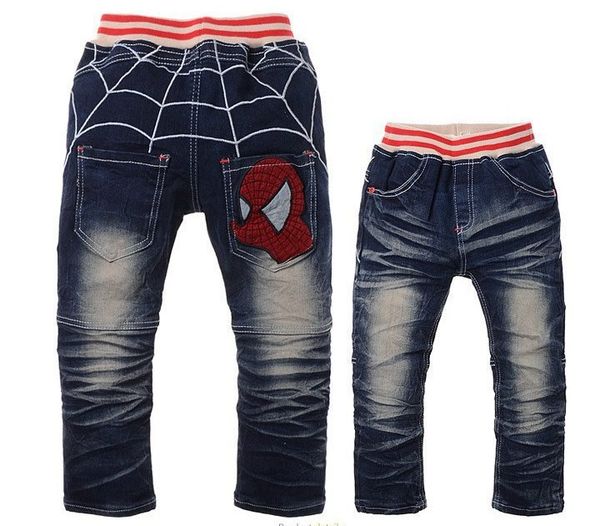 

новый мультфильм стиль детской одежды паук дизайн брюки мальчиков джинсы осенние детей брюки оптом и в розницу, Blue