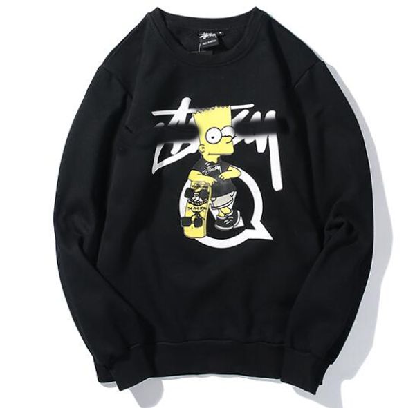 

designer spring selling pullover stussys new fashion tide brand sweater cartoon print long sleeve plus velvet men women couple sweater, Black;brown
