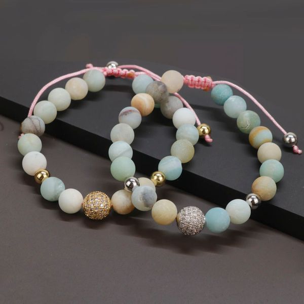 

8mm fashion zirconia gold-color disco ball bracelet women frosted amazonite stone beaded bracelets for women pulseiras cs-11, Golden;silver