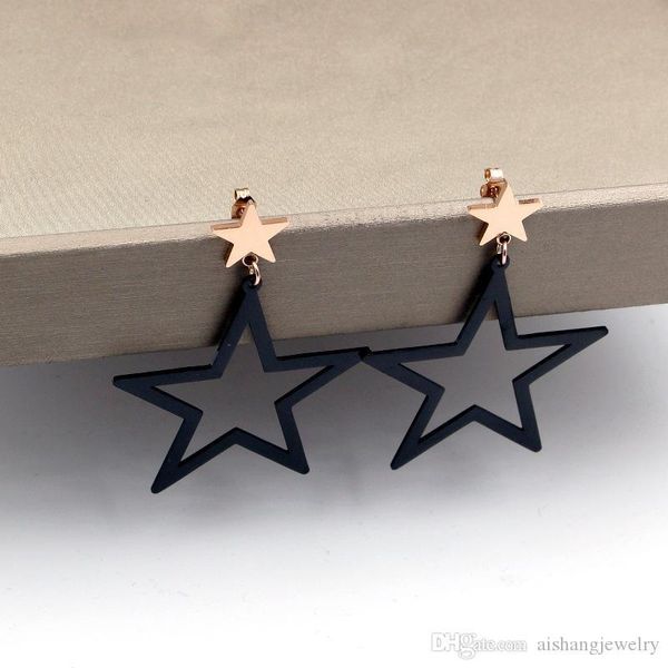 

e17 2018 new fashion hollow with smal black five-pointed star earrings gold plate for lady gift ing, Golden;silver