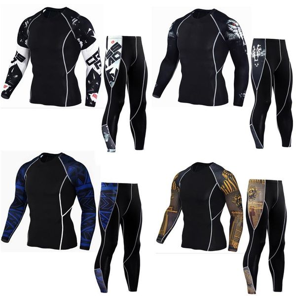 

men's thermal underwear set fitness long-sleeved t-shirt crossfit shirt leggings men 2 piece tracksuit men compression clot, Gray