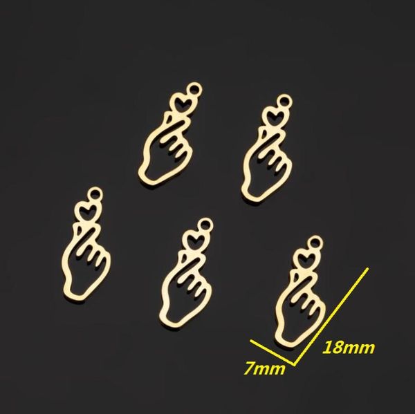 

jisensp 5 pcs/packs simple fashion stainless steel charms for jewelry making korean style give you heart gesture charms pendants, Bronze;silver