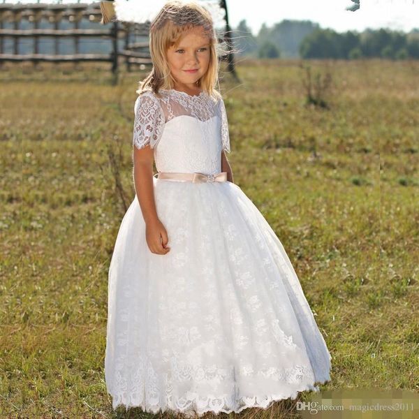 2020 bonito Santa Comunhão vestido de baile para Meninas longa Puffy Tulle Prom Dress Crianças com Sash Vestido de Daminha