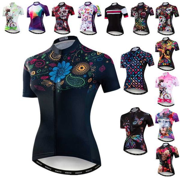 

weimostar 2020 cycling jersey women short sleeve flower cycling clothing summer mtb bike jersey racing sport bicycle shirt, Black;red