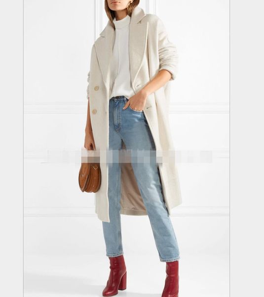 

new arrival women autumn winter woolen coats england style female double breasted elegant fashion white long coat overcoat r1722, Black