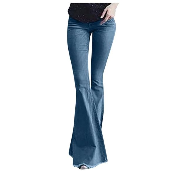 

pocket stretch slim tassel pants jeans femme 2019 nouveau mom jeans2020 autumn winter women denim flare mid waisted denim jeans, Blue