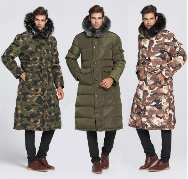 

90% white duck down men long down jacket - 40 degrees warm coat real fur collar thick men's winter coats, Black