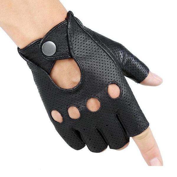 

leather half-finger gloves for men and women spring and summer sunscreen thin breathable driving e f fitness hip-hop half-finger dance, Blue;gray