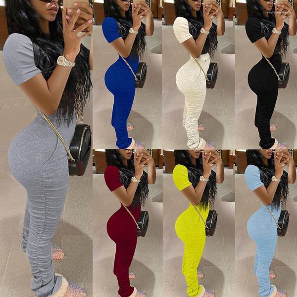 

joggers women two piece outfits solid color female tracksuits womens designer stacked pants matching sets short sleeve, White