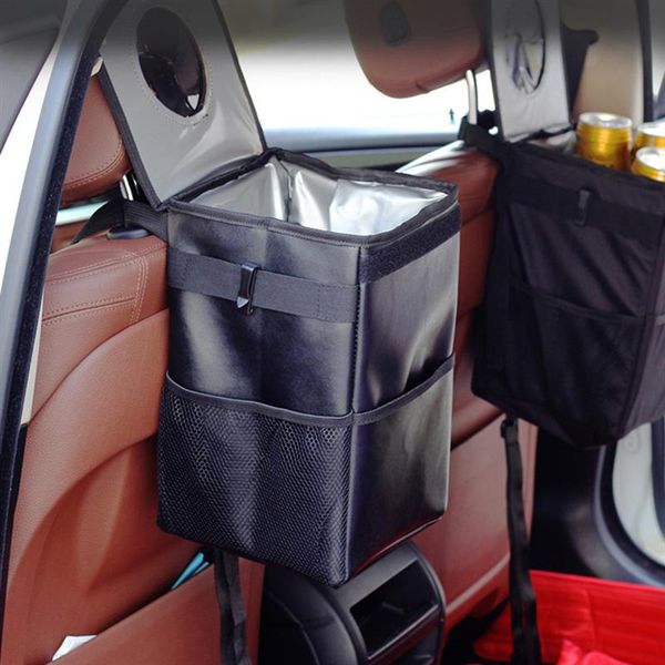 

car rubbish bin oxford with lid and side pockets leakproof waterproof car trash bag for suv truck minivan auto