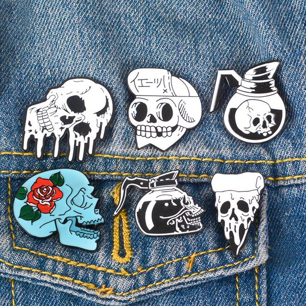 

Punk Skeleton Pins Skull Brooches Dark Lapel Pins Backpack Bag Hat Leather Jackets Fashion Accessory Unisex Halloween Gifts