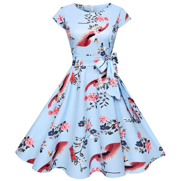 

Women Summer Floral Dress Vintage Casual Elegant Print O Neck Party Work Office Dress Retro Rockabilly Vestidos