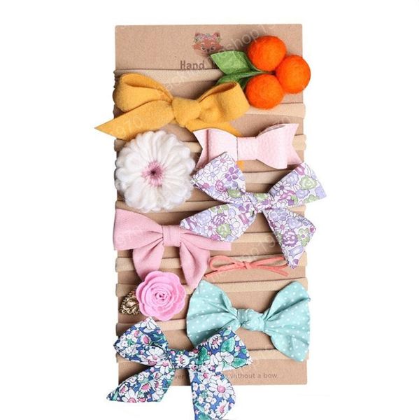

baby girl hair bows nylon headband pgraphy floral hair accessories birthday gift 10pcs/card, Slivery;white