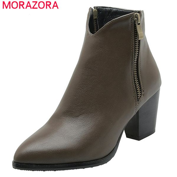 

morazora 2020 big size 46 women ankle boots pointed toe zip high heels shoes classic simple autumn winter booties female, Black