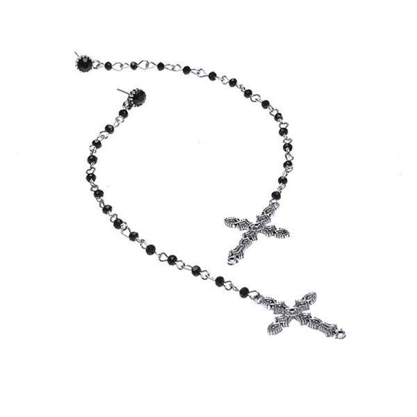 

fashion-european and american fashion retro gothic hand-made alloy cross beaded tassel earrings, Silver