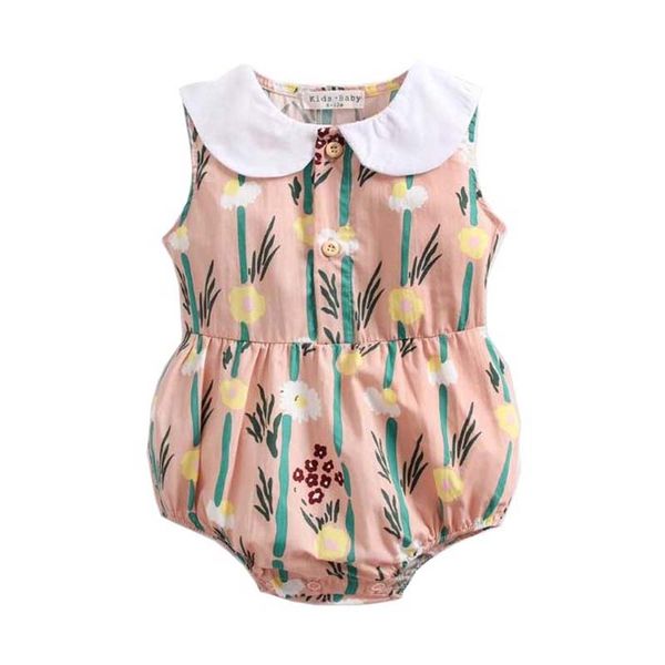 

cartoon printing fashion baby girls floral sleeveless clothes casual cotton bodysuit funny cute outfits infant junpsuit toddler, White