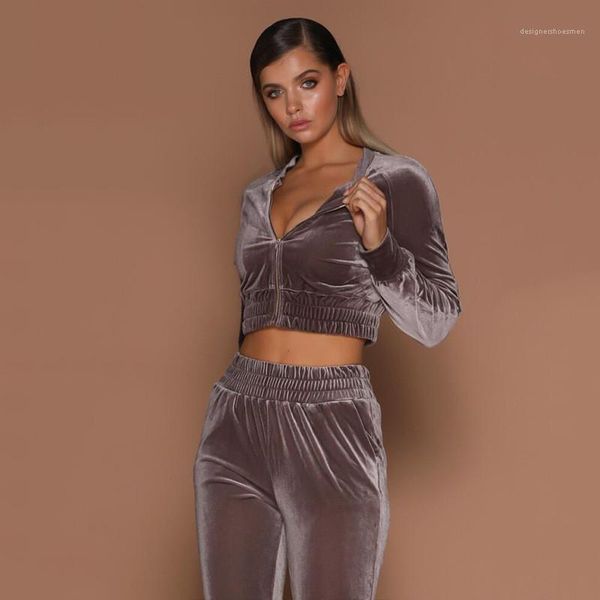 

2pcs sets womens designer pleuche tracksuits fashion long sleeve short long pencil pants casual womens, Gray