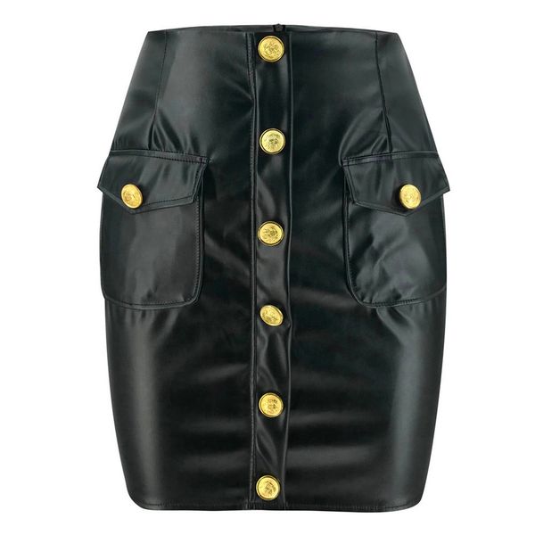 

jaycosin women's leather skirts ladies casual button mini femme high waist half straight solid summer shorts skirt mar, Black