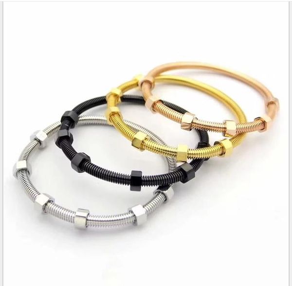 

screw bracelet titanium steel openable real gold plating european and american fashion men and women's universal bracelet, Golden;silver