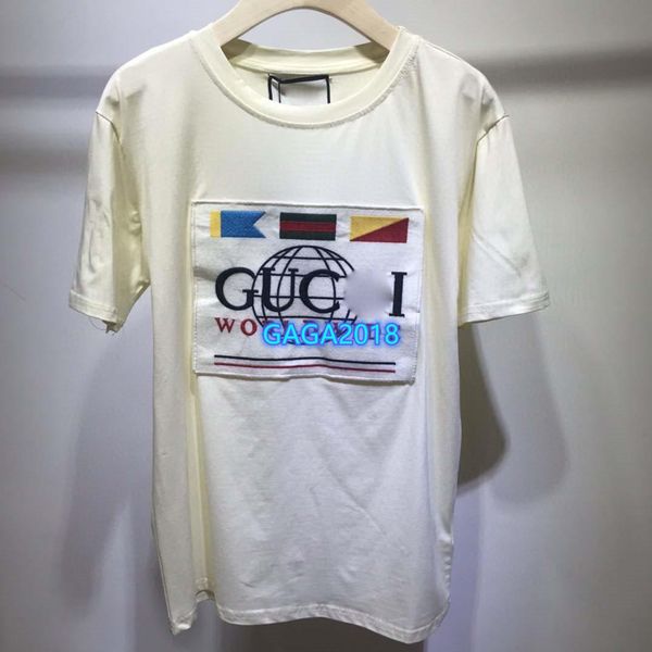 

high end women girls t-shirt interlocking letter pattern patch crew neck short sleeve blouse shirt tee fashion design luxury pullover, White