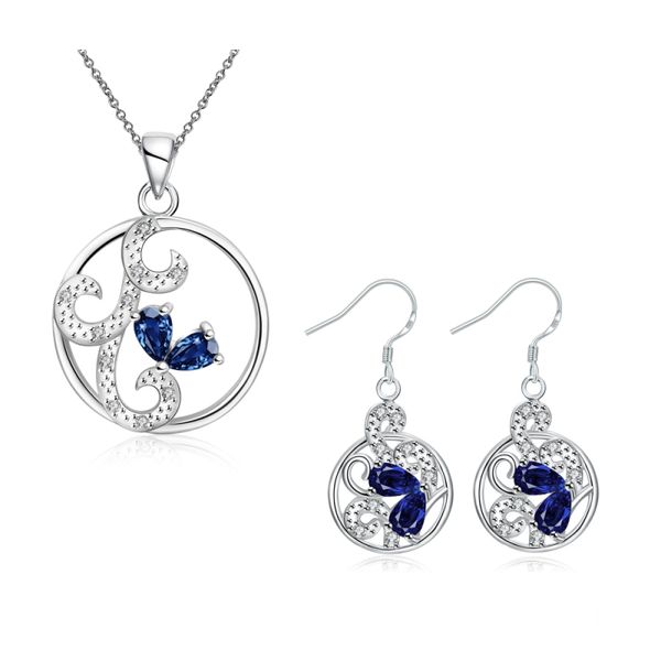 

garilina brand designer silver deep blue cz choker pendant earrings jewelry sets for women bridal jewelry sets s2021