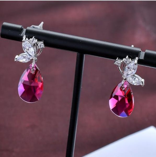 

s925 pure silver butterfly drop earrings female crystal temperament stud gift
