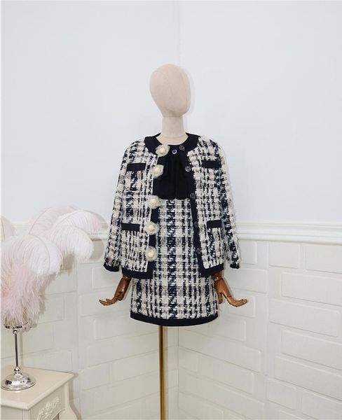 

dress suit 2019 fashion bow decoration flower button long sleeve jacket + bow vest skirt two-piece suit, White;black