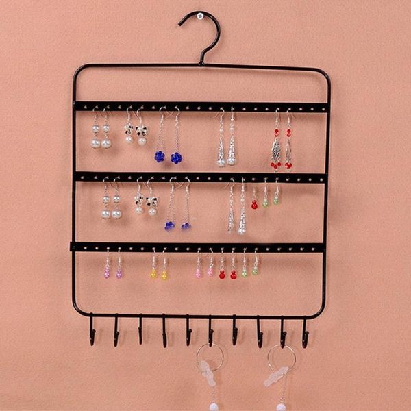

66 holes and 10 hooks wall earring jewelry hanging holder necklace display stand rack holder watch, Black;blue