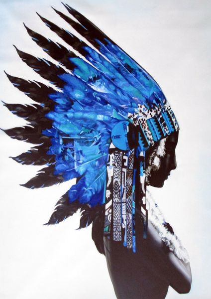 

american indian blue feather chief street pop art home decor handpainted &hd print oil painting on canvas wall art canvas pictures 200218