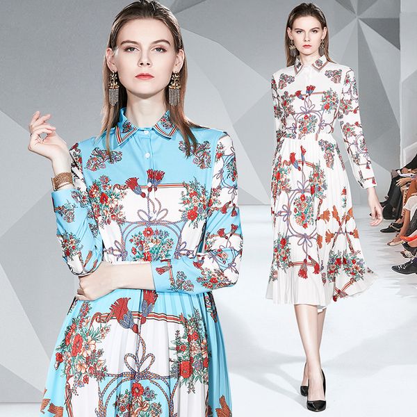 

runway women's floral print lapel shirt + pleated half-length skirt suit elegant office lady slim two pieces sets party evening dresses, Black;gray