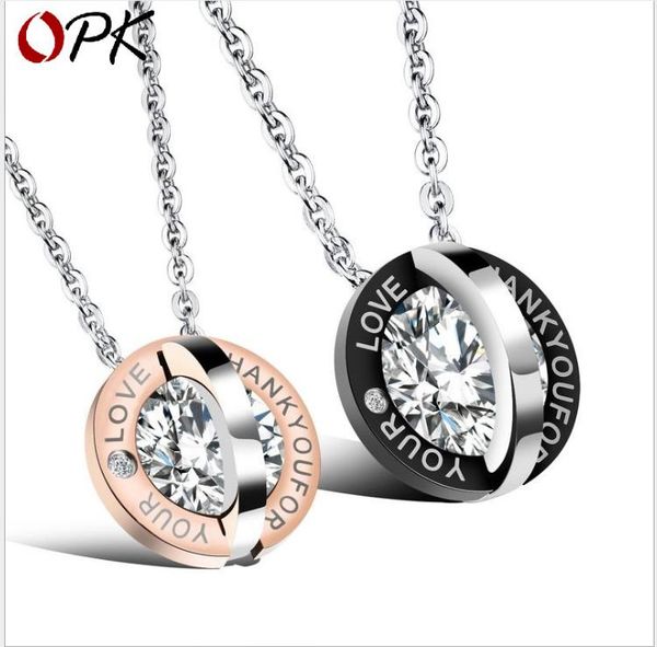 

couple accessories round inlay zircon love titanium steel couple necklace beautiful pendant, Silver