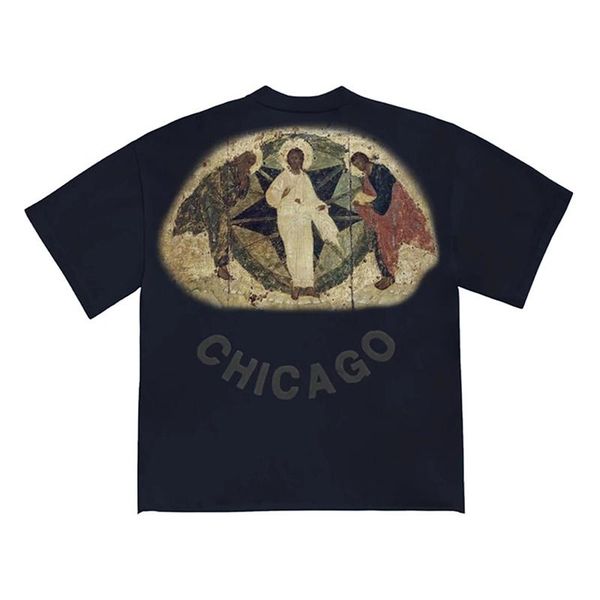 

20ss jesus is king tee three gods religious oil painting t-shirt vintage short sleeves summer street men women t-shirt hfymtx640, White;black