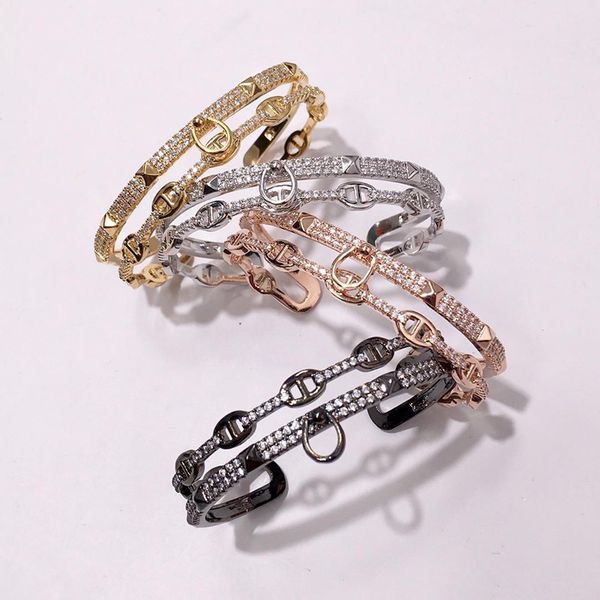 

bangle opening size rhinestone and rivet women wedding est fashion titanium steel micro paving cz bracelet&bangle jewelry, Black