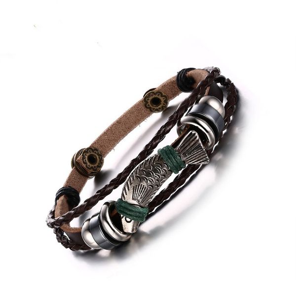 

fashion multilayer men's casual pu braided leather rope wild bracelet sale, Golden;silver