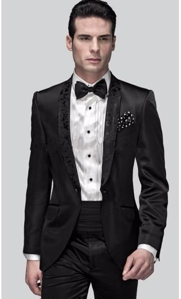 Smoking da sposo stile classico nuovo Groomsmen Collo a scialle nero con un bottone Abito da uomo migliore Abiti blazer da uomo (giacca + pantaloni + cintura + cravatta) 1