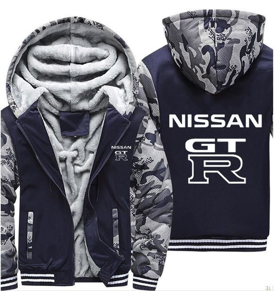 

new hoodies men gtr car logo print jacket thicken hoodie men winter warm fleece cotton zipper camouflage raglan mens coat jacket, Black
