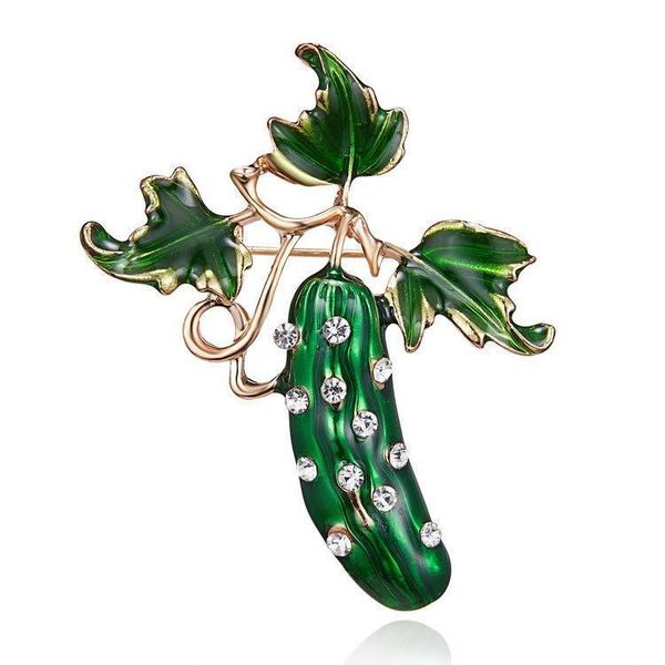 

2020 designer brooch new european and american fashion creative cucumber oil painting rhinestone personality wild plant jewelry, Gray