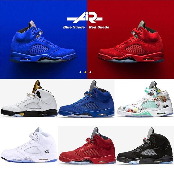 

new 5 men basketball shoes 5s metallic silver grape space jam white cement international flight s wings oreo red sup black sneakers