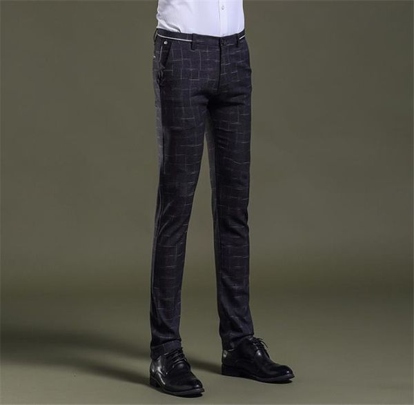 

fashion designer plaid mens pants mid waist with zipper fly pencil pants mens clothing, Black