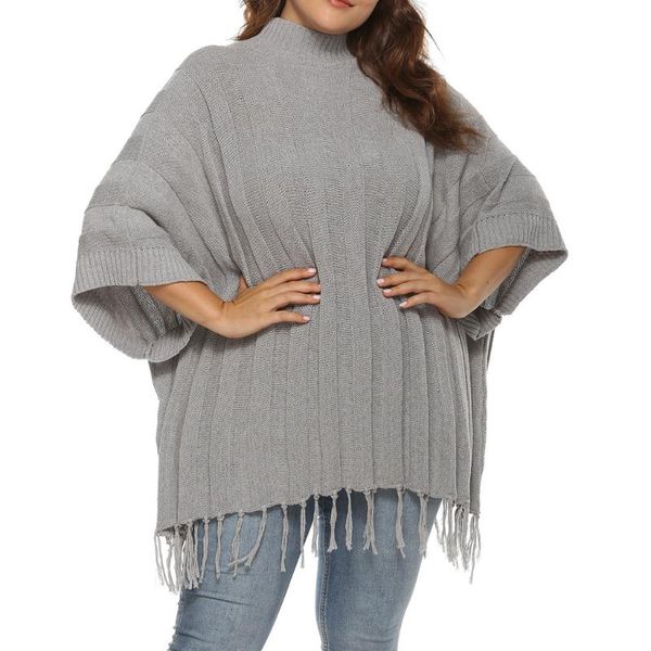 

плюс размер зима весна пуловер женщины свитер летучая мышь рукав чистый цвет свитер кисточки пуловер salix лист подол omputer вязание g3, White;black