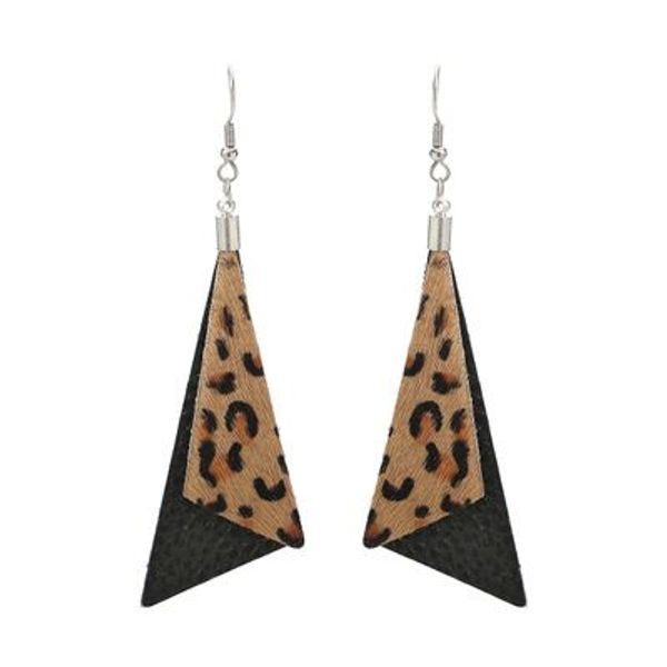 

cpop леопардовые серьги из натуральной кожи для женщин двойные слои геометрические серьги на крючках девушка зимний стиль аксессуары поставк, Silver