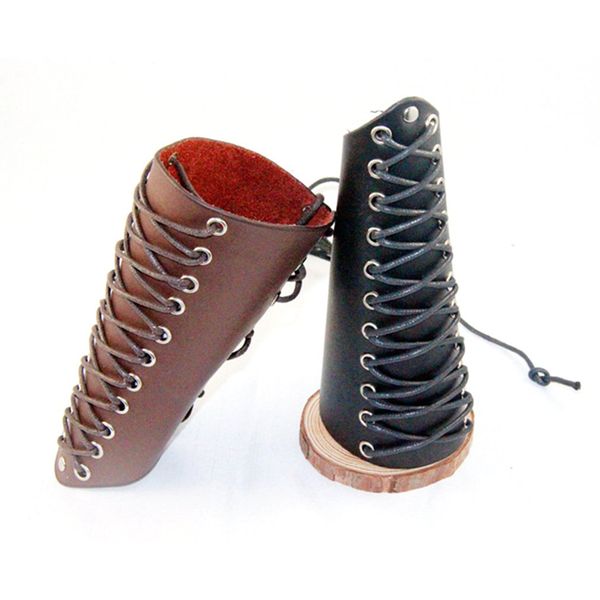 

game cosplay wrist support props genuine leather bracer cross string arm armor warrior steampunk punk armband medieval cuff, Black;red