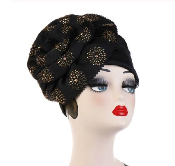 Muçulmano Hat Beanie Chemo Caps brilhante Glitter Turban Hijab Bandana Envoltório principal Cabelo Tampa Acessórios Mulheres turbante elegante GB949 Flower