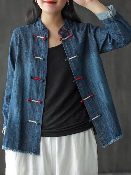 

cotton denim embroidered button shirt spring new artistic retro loose all-match long-sleeved shirts, White