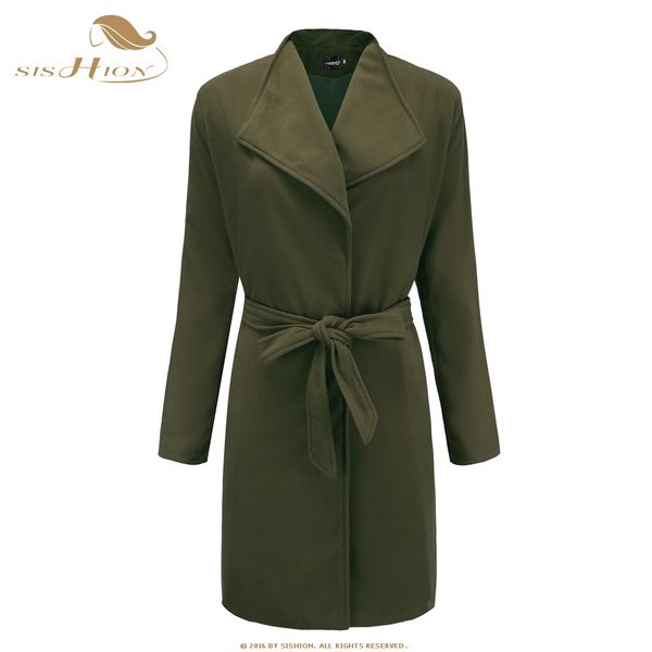 

sishion women wool blend overcoat with sashes female casual wool qy0327 winter outwear turn-down collar slim ladiestrench coats, Black