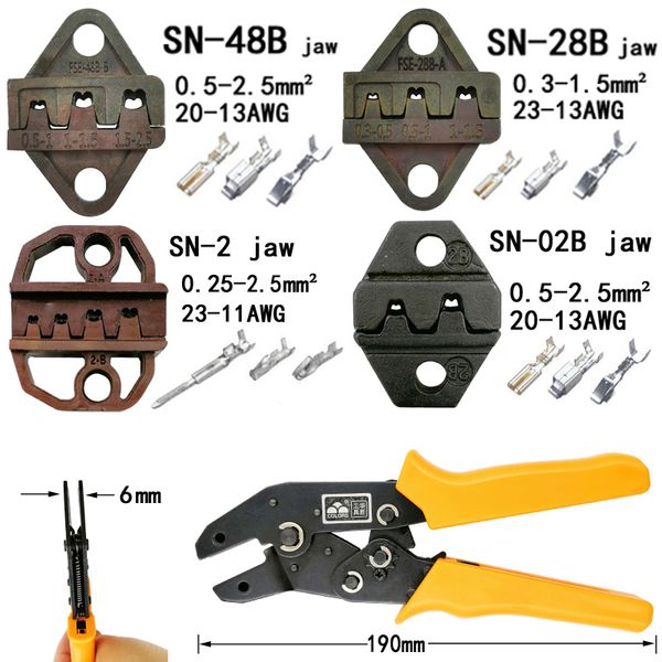 

colors crimping pliers jaw (jaw width 6mm/pliers 190mm) for tab 2.8 4.8 6.3/c3 xh2.54 3.96 2510 plug spring sn-48b sn-28b sn-2